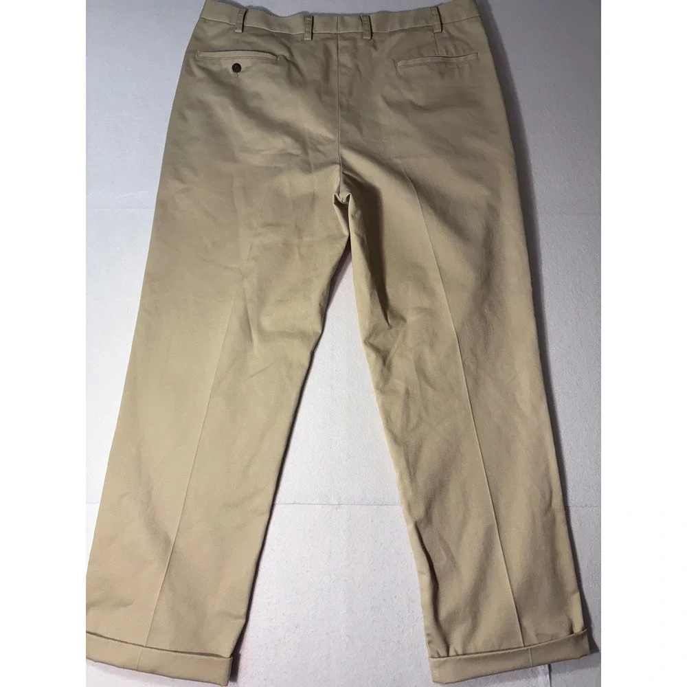 Orvis Mens Pleated Chino Pants 38 Khaki Tan Cotton Cuffed Dress Trousers RN70534